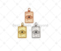 Black CZ Micro Pave Evil Eye On Rectangle Shape Pendant, Gold/Silver/Rose Gold Evil Eye Charm, Bracelet Necklace Pendant,13x21mm,Sku#Y515