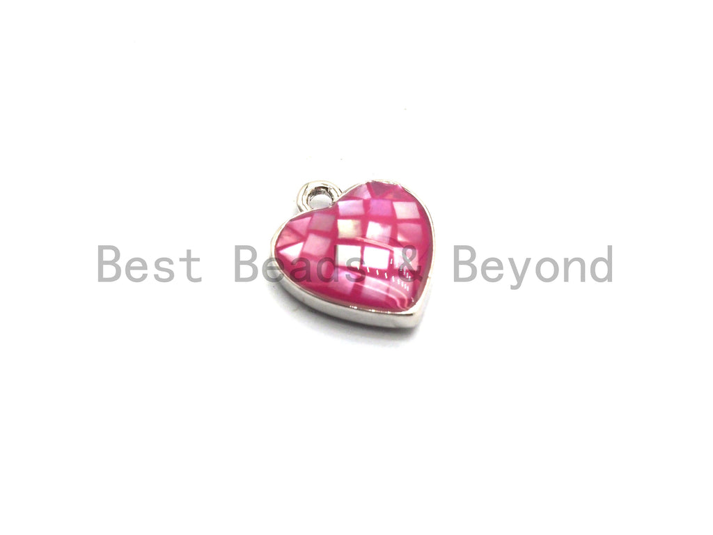 100% Natural HOT PINK Color Heart Shape Pendant in Gold/Silver Finish, Fuchsia pink Shell, pink heart Charm, 10x12mm,SKU#Z315