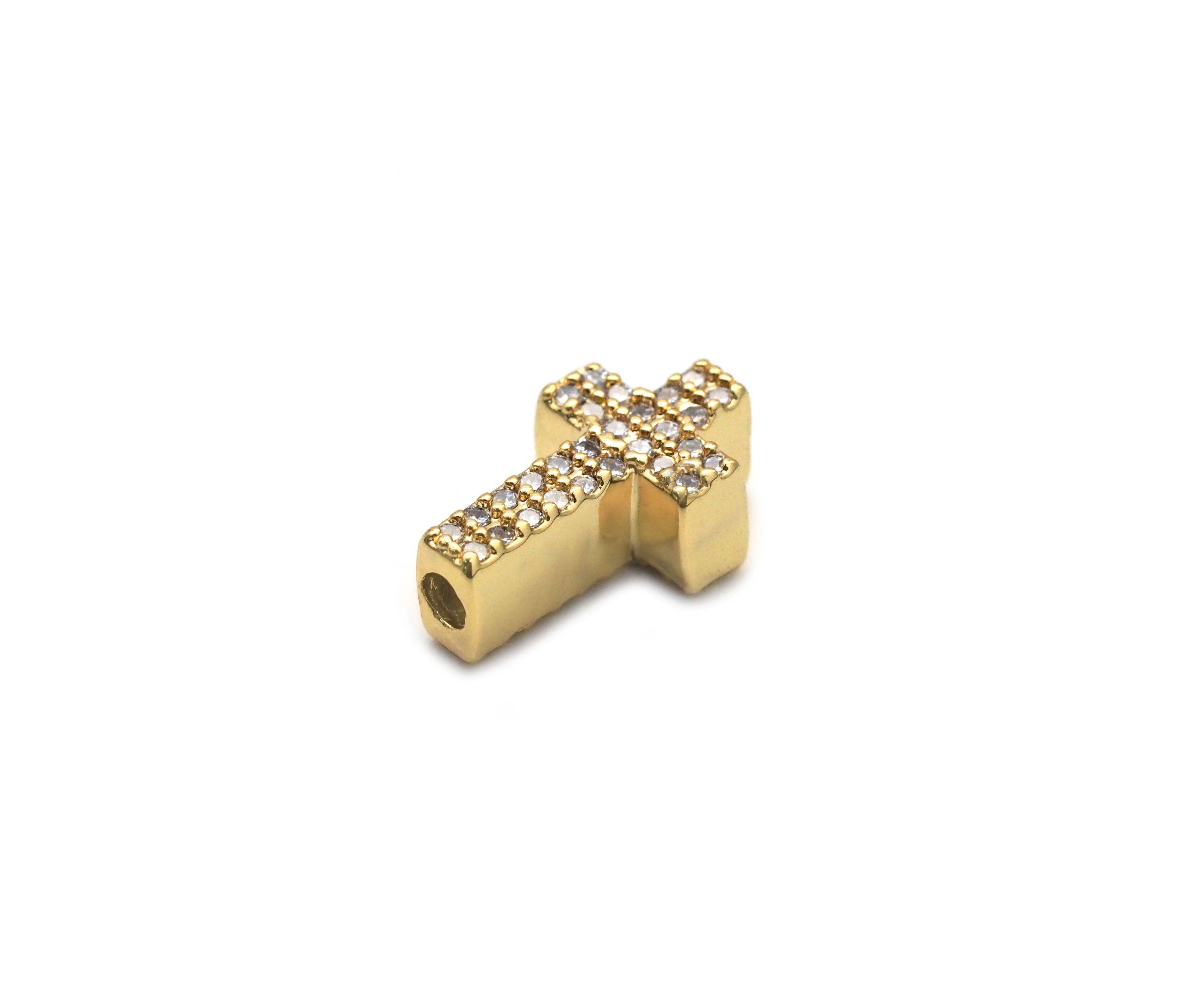 CZ Gold Silver Cross Spacer Beads, Sku#E561