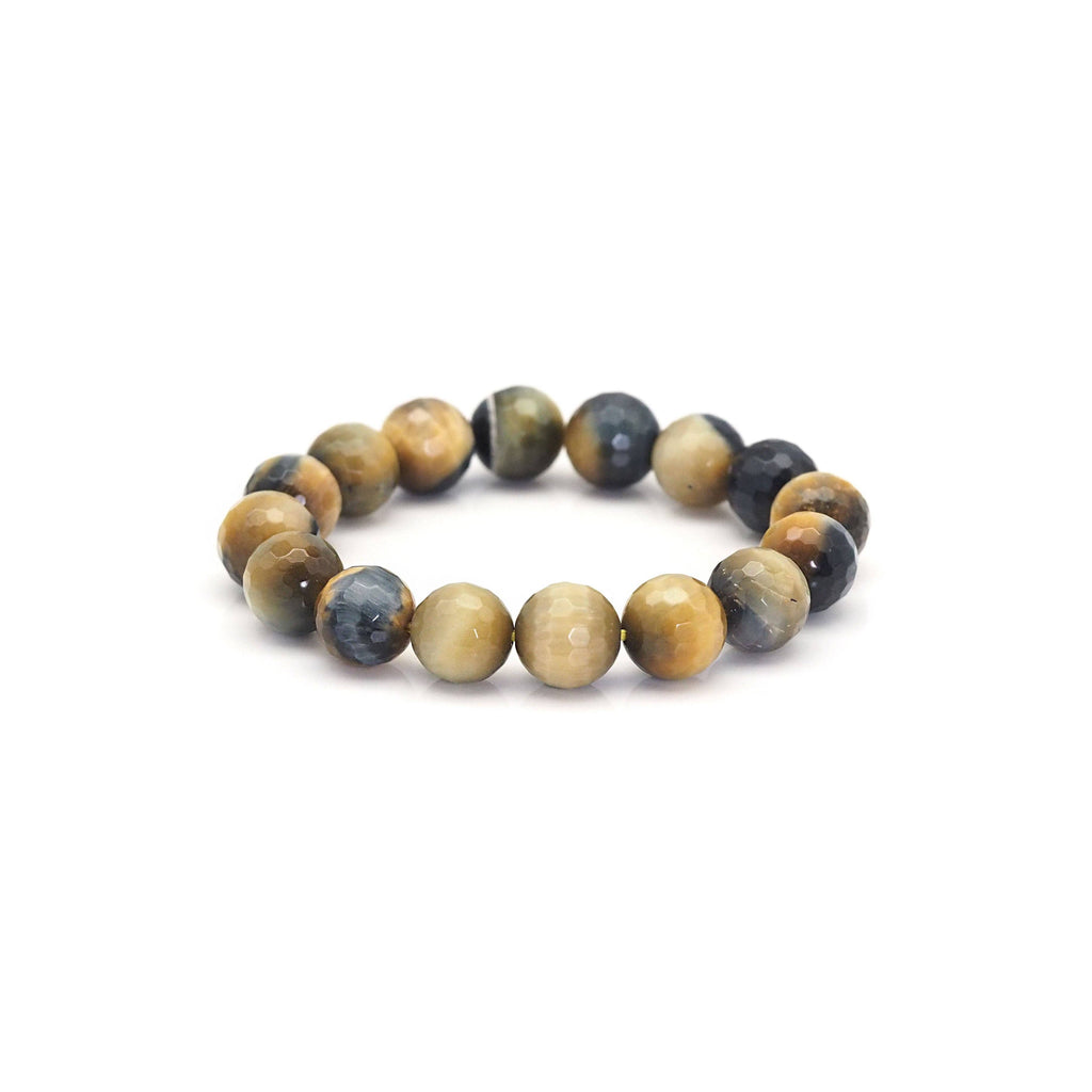 Golden Blue Tiger Eye Faceted Stretchy Bracelet, Sku#EF388