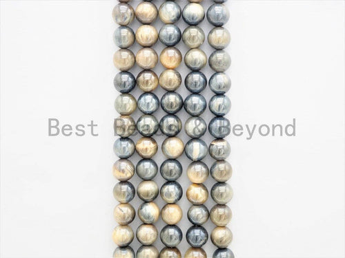 Mystic Plated Silverite Tiger Eye beads, Smooth Round 6mm/8mm/10mm/12mm Gemstone beads, Natural Tiger Eye Beads, 15.5inch strand, SKU#U417