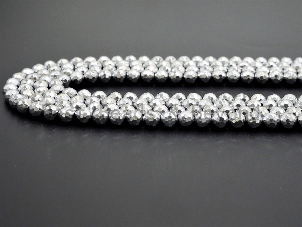 Natural Silver Hematite Beads-2mm/3mm/4mm/6mm/8mm/10mm/12mm Round Faceted Gemstone Beads-15inch Fullstrand-Metallic silver Beads, SKU#S118