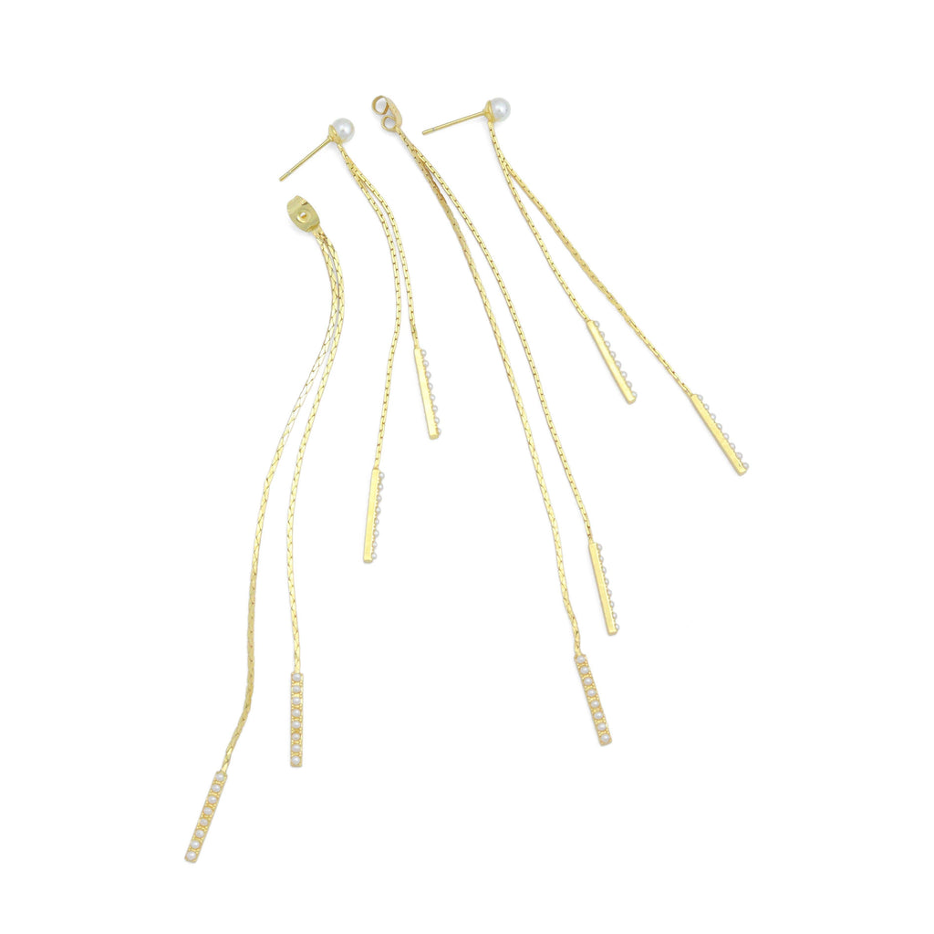 Pearl long Dangle Earrings, Sku#Y1042