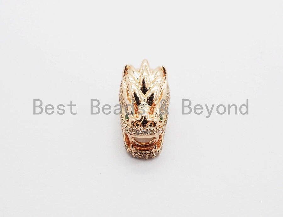 CZ Micro Pave Dragon Head Beads, Cubic Zirconia Spacer Beads, Animal Beads, Men's Bracelet Findings,15mm, sku#Y109