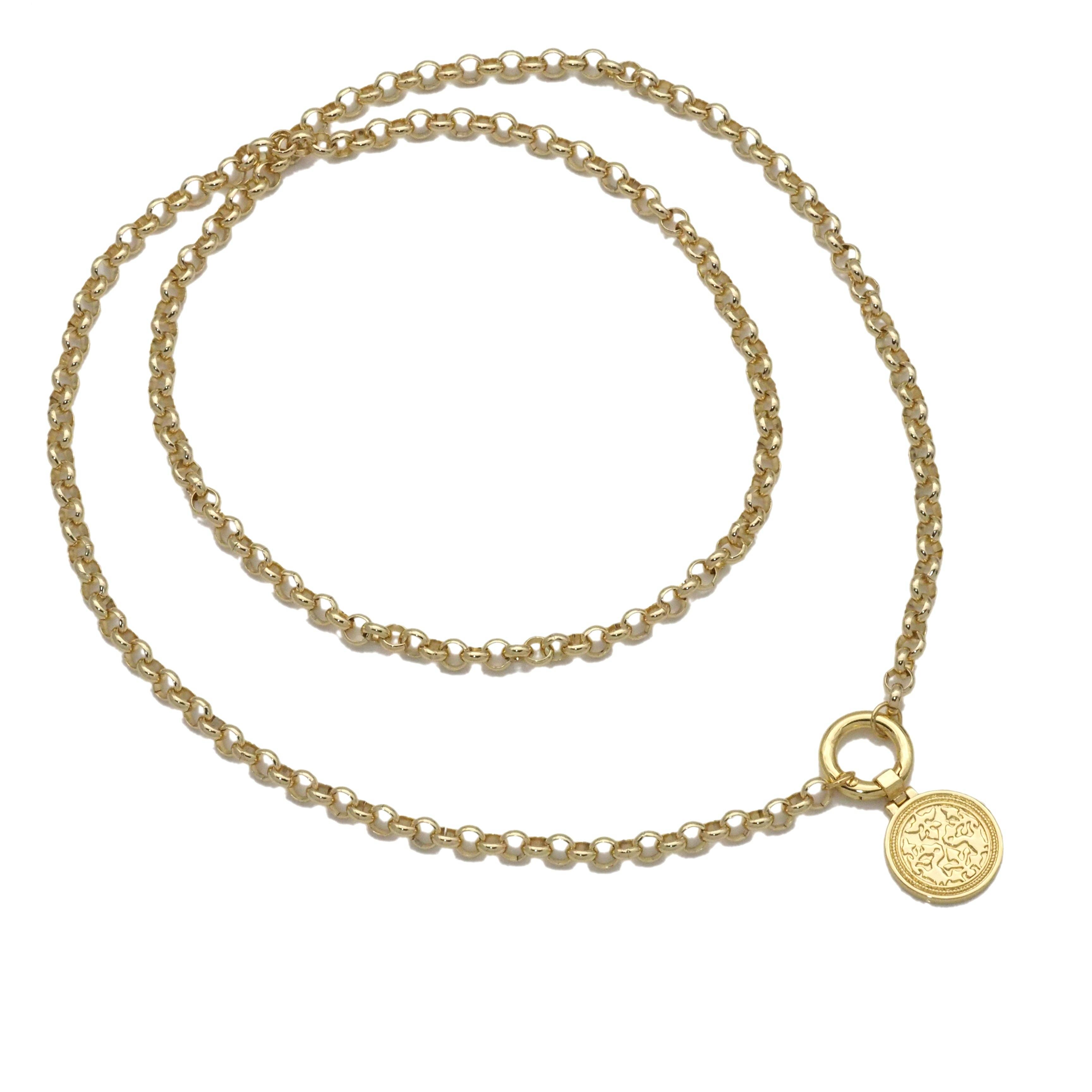 Double Drap Gold Rolo Chain Tuteng Pendant Necklace,sku#EF325