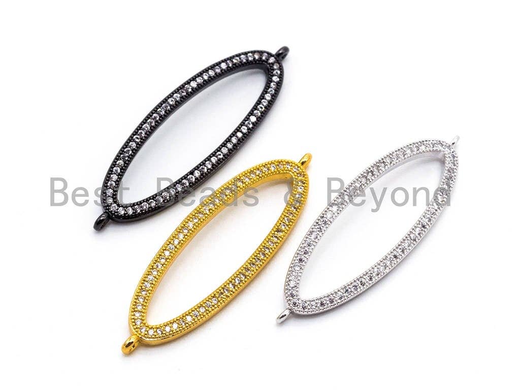 CZ Micro Pave Long Oval Link Connector, Cubic Zirconia Pave Oval Connector Charm, Finding DIY Jewelry, 13x43mm, SKU#E355C
