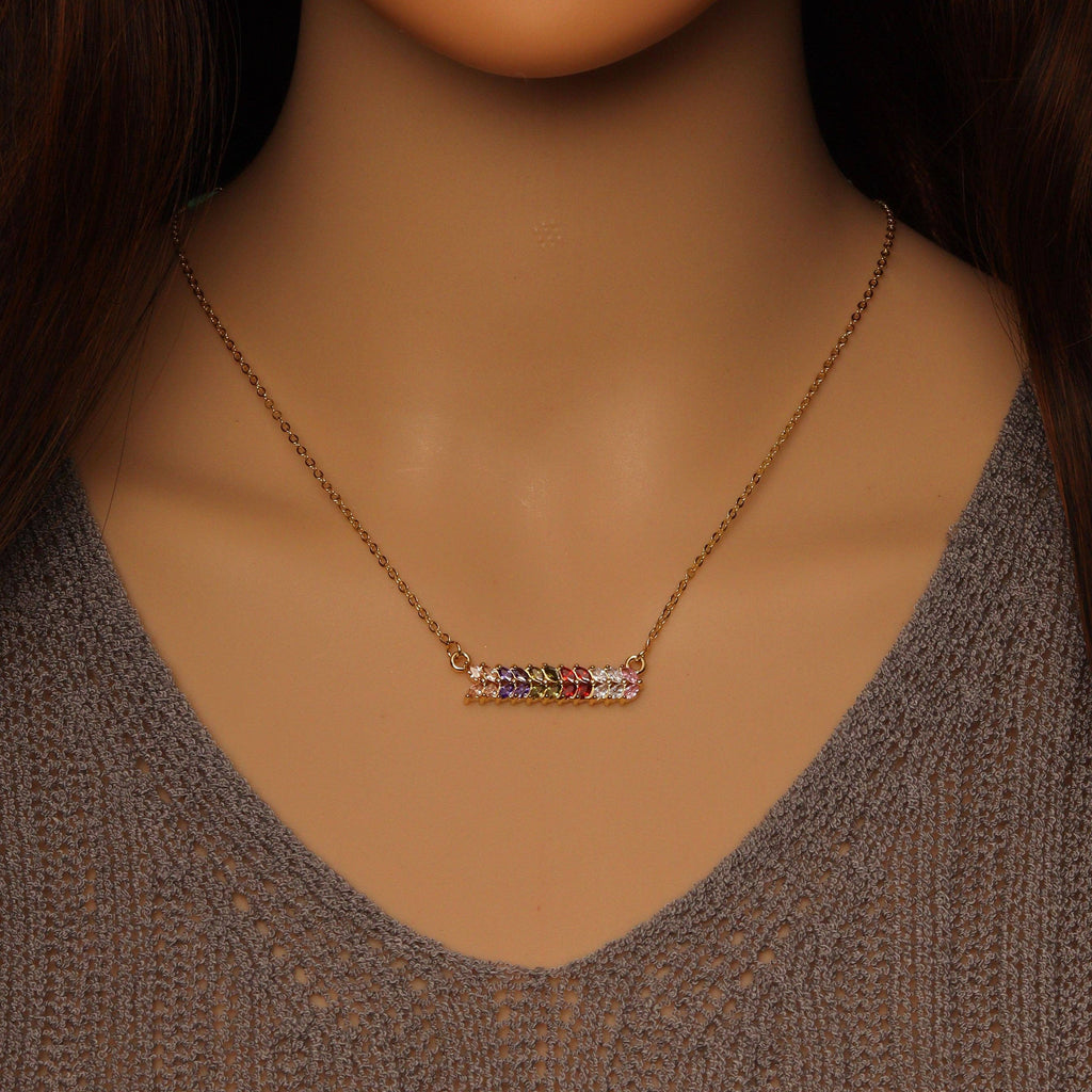 Colorful CZ Pendant Link Gold Adjustable Necklace, Sku#EF376