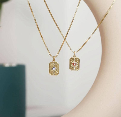 CZ Enamel Evil Eye On Rectangle Pendant, Sku#Z1434