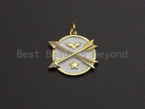 Colorful Enamel Arrows On Round Coin Pendant,CZ Micro Pave Oil Drop pendant,Enamel pendant,Enamel Jewelry,21x21mm,sku#Z521
