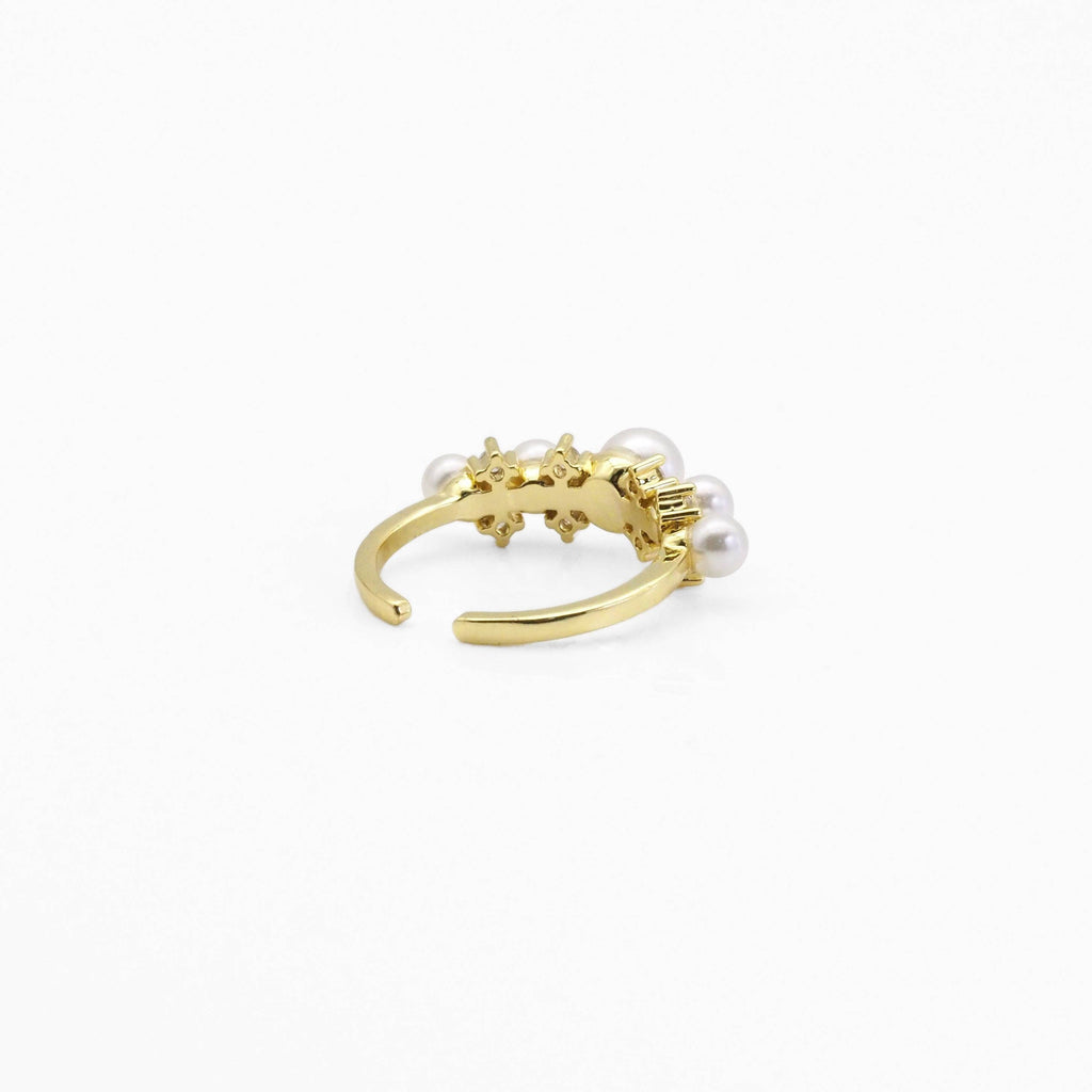 Gold CZ White Pearl Round Ring Adjustable Ring, Sku#LD411c