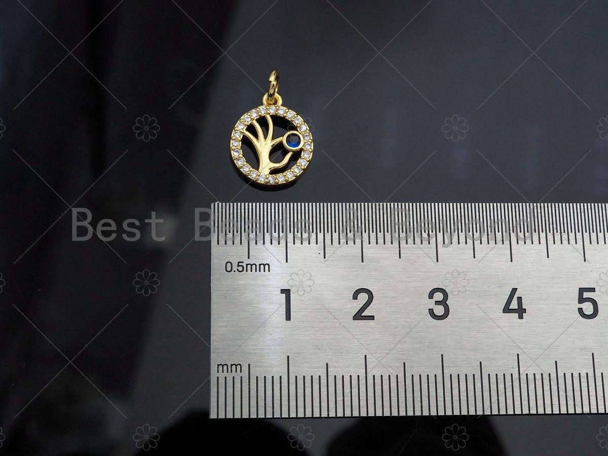 CZ Micro Pave OK Gesture On Round Ring Shape Pendant,Cobalt Blue Cubic Zirconia Gold Charm,Necklace Bracelet Charm Pendant,11x13mm,Sku#Z1301