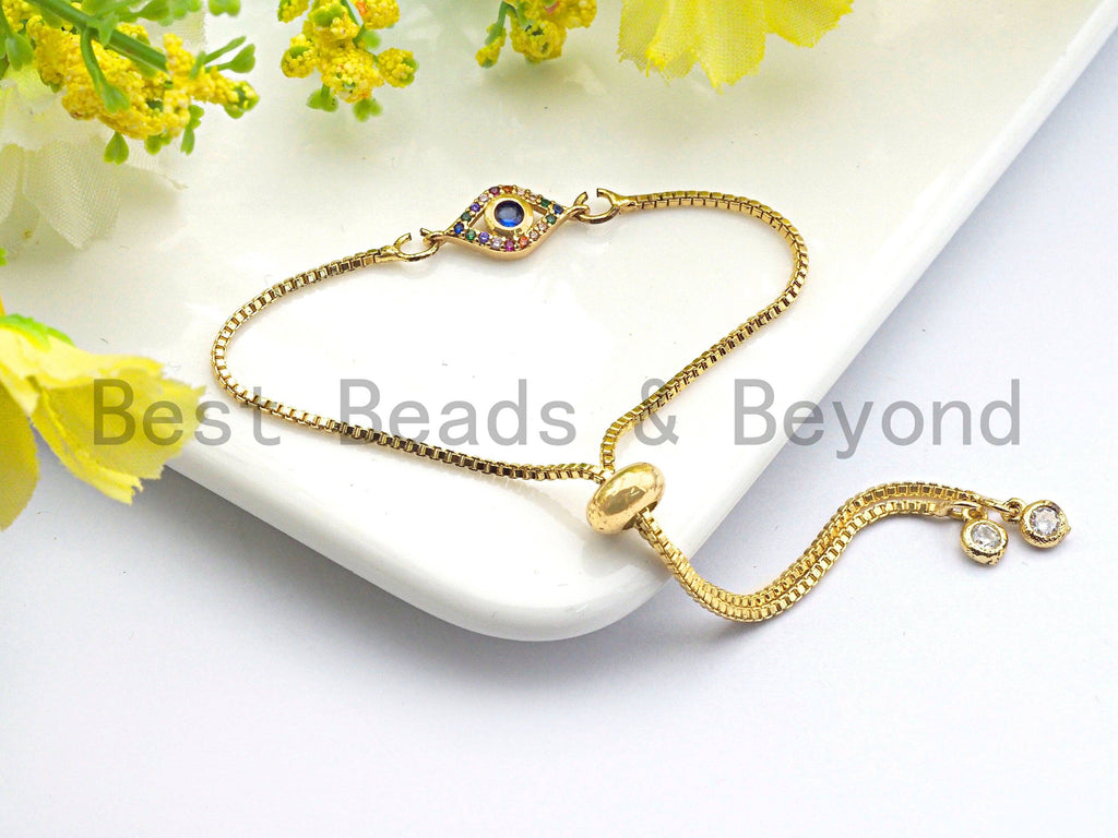 Colorful CZ Micro Pave Oval Evil Eye Shape Connector,Cubic Zirconia Oval Connector, Gold/Silver Tone,7x16mm,sku#Y224