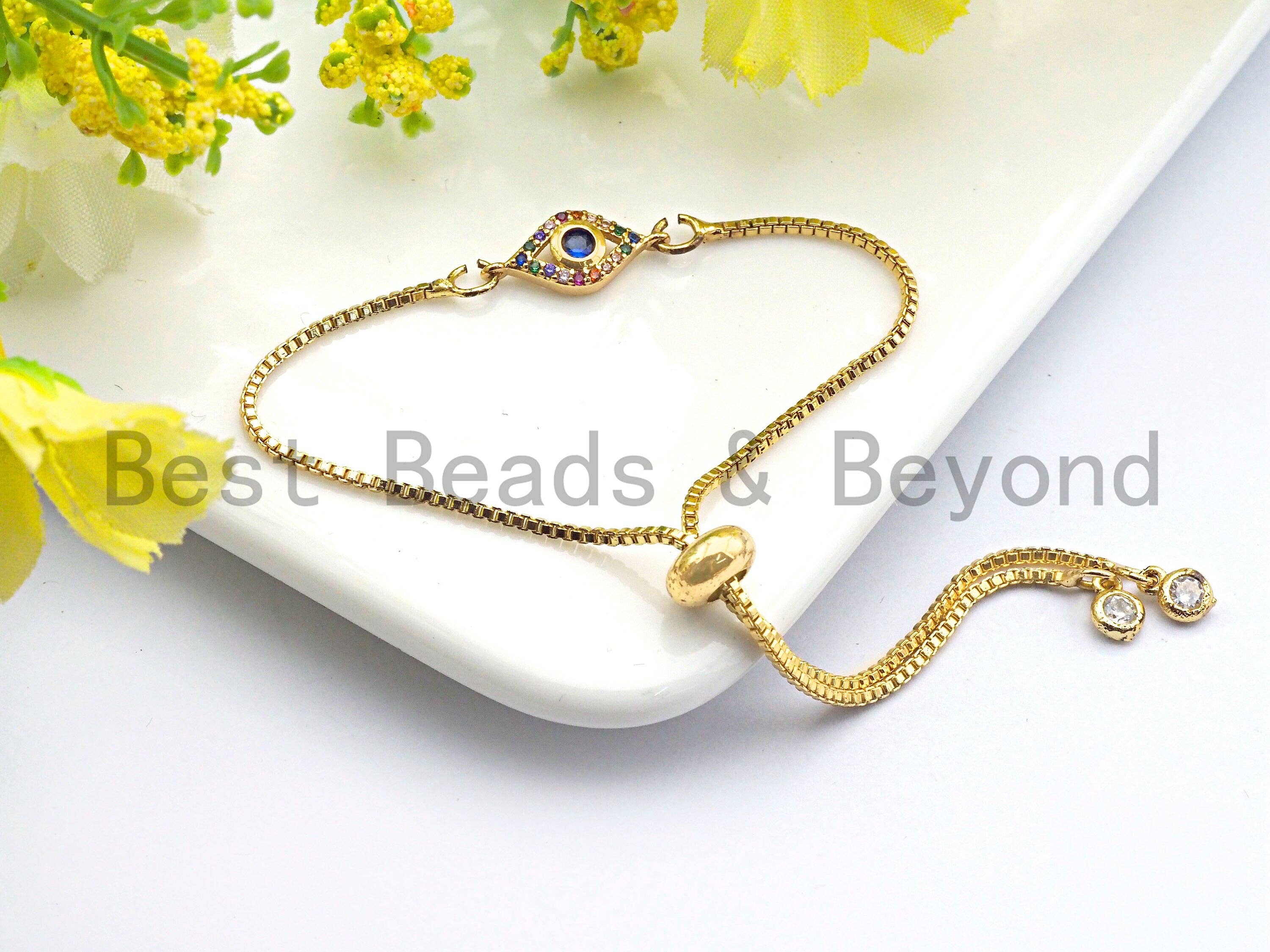 Colorful CZ Micro Pave Oval Evil Eye Shape Connector,Cubic Zirconia Oval Connector, Gold/Silver Tone,7x16mm,sku#Y224