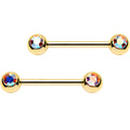 14G 9/16 Aurora Gem Gold PVD Barbell Nipple Ring Set