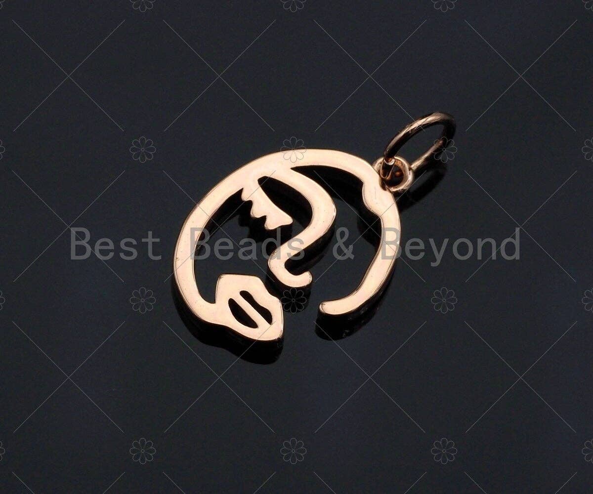 CZ Micro Pave Abstract face Shape Pendant/Charm, Picasso style Face Cubic Zirconia Pendant, Silver/Gold/Rose Gold Tone, 10x15mm, Sku#Y265