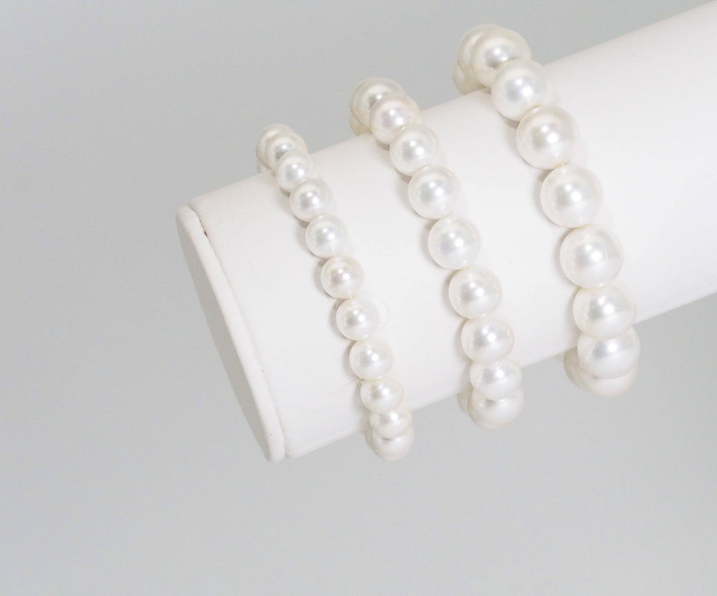 Natural Round Smooth White MOP Stretchy Bracelet, 8mm/10mm/12mm, Sku#EF277