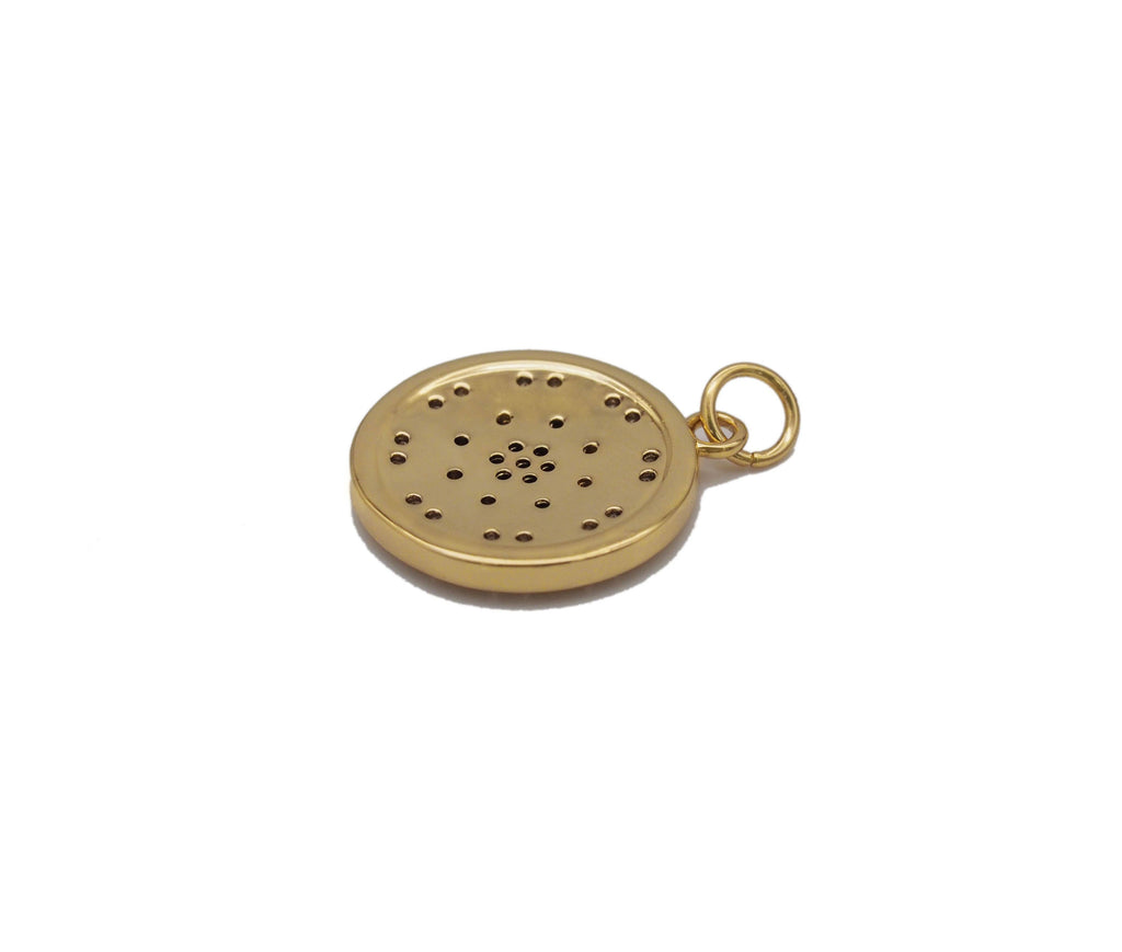 Gold CZ Flower with blue center Coin Charm, Sku#Y743