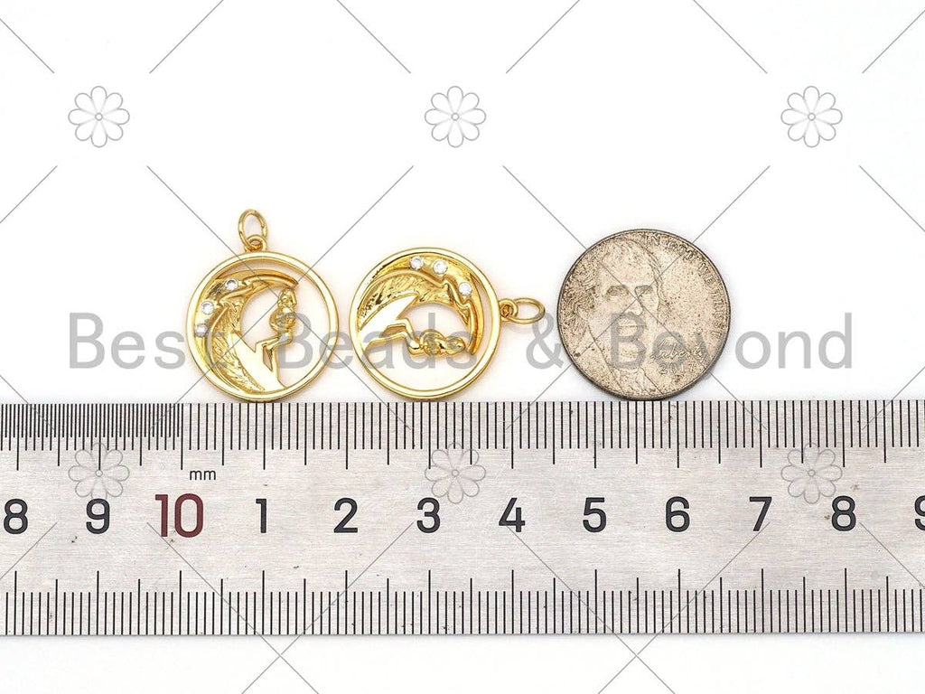 CZ Micro Pave Surfing With Round Ring Pendant,18K Gold Filled Surfing Pendant, Bracelet Necklace Charm Pendant,19x21mm,Sku#Y498