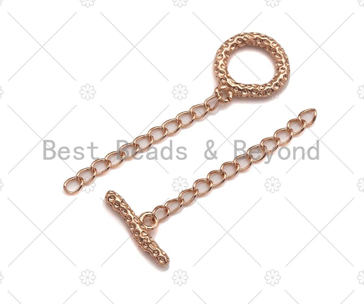 1 Set Textured Fancy Toggle Clasp with extension chain, Gold/Silver/Rose Gold/Gunmetal Toggle Clasp, T-bar closures, 12mm, sku#Y288