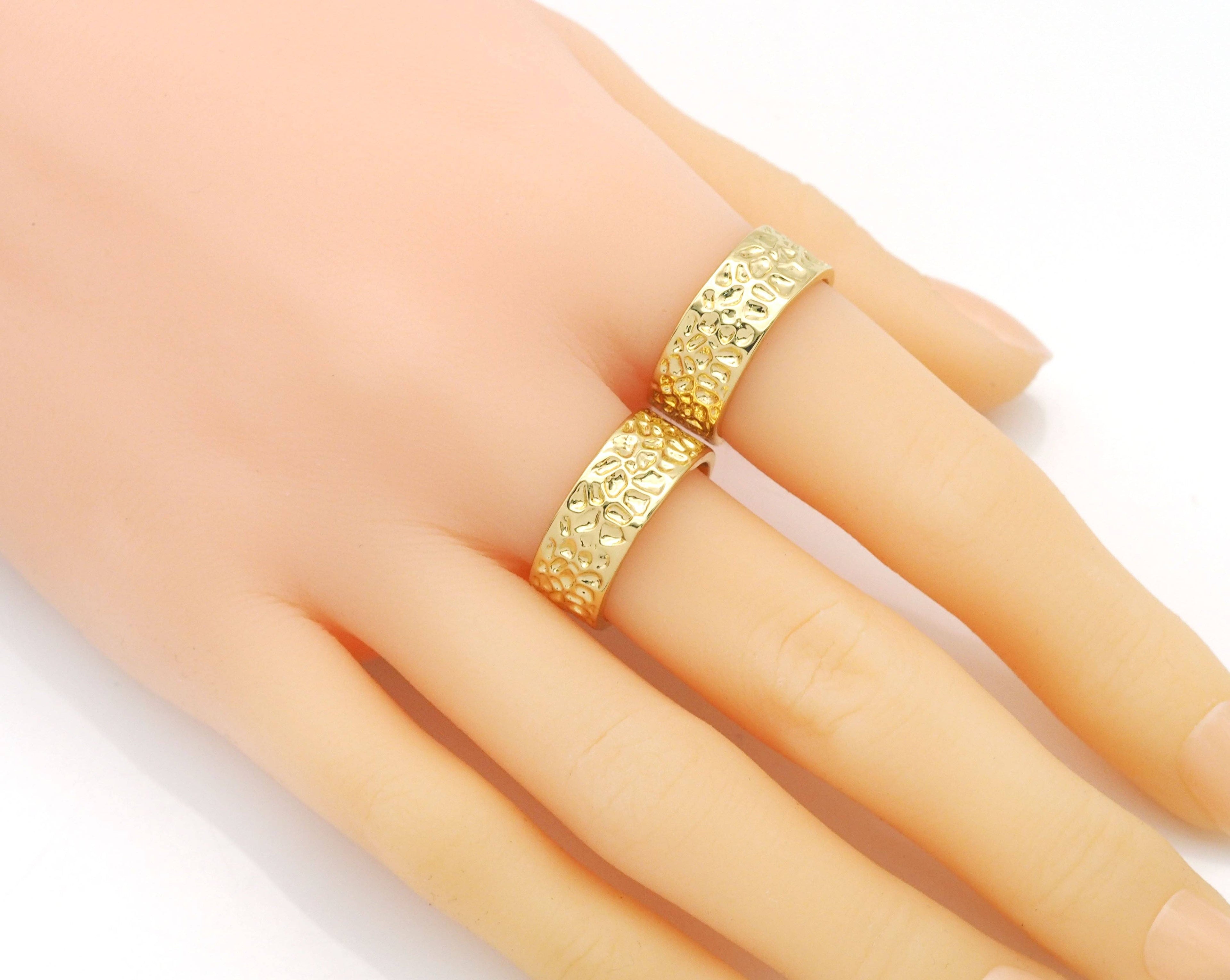 Gold Hammered Band Adjustable Ring, Sku#LX145