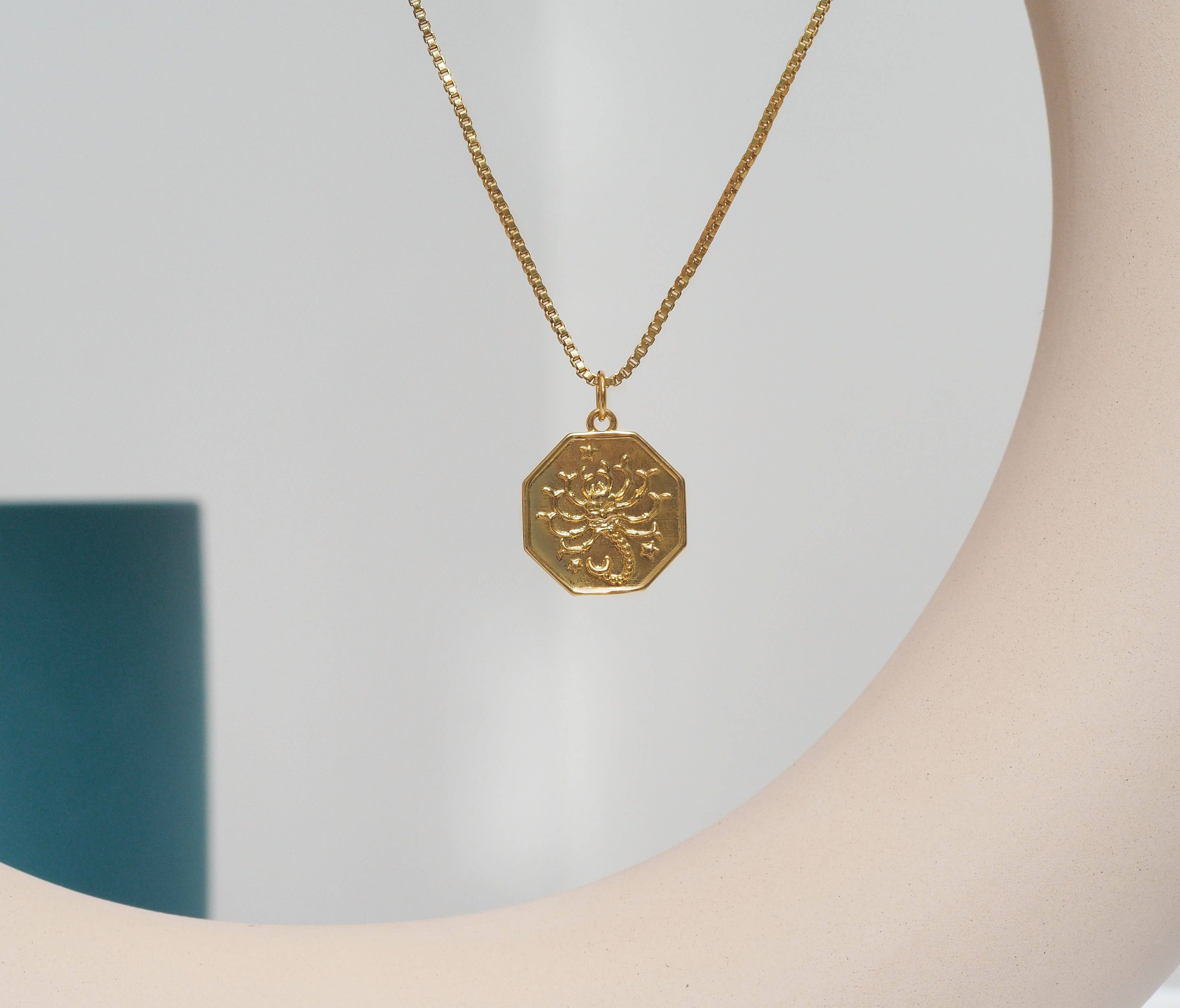 Gold Scorpion On Octagon Shape Charm, Sku#Y677