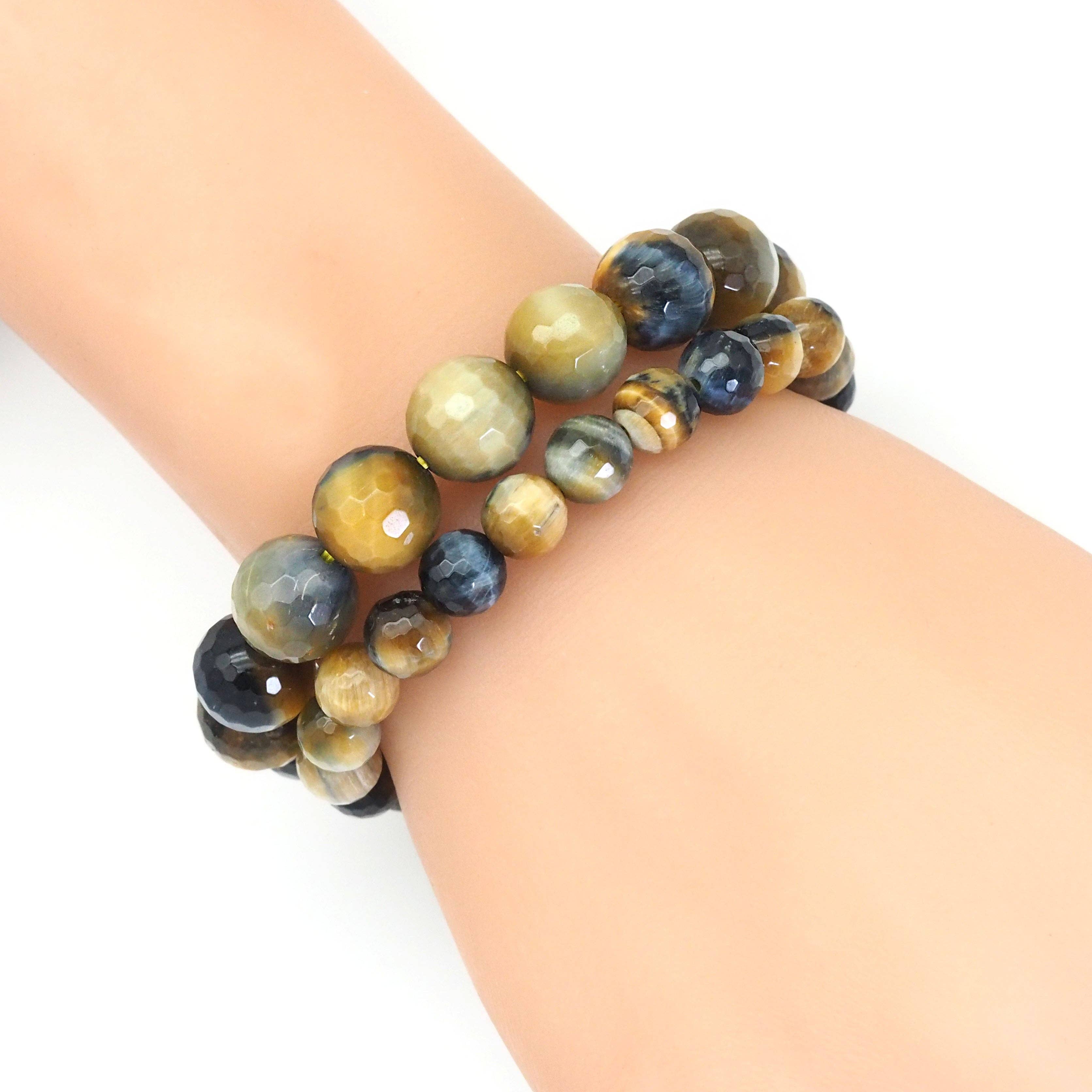 Golden Blue Tiger Eye Faceted Stretchy Bracelet, Sku#EF388