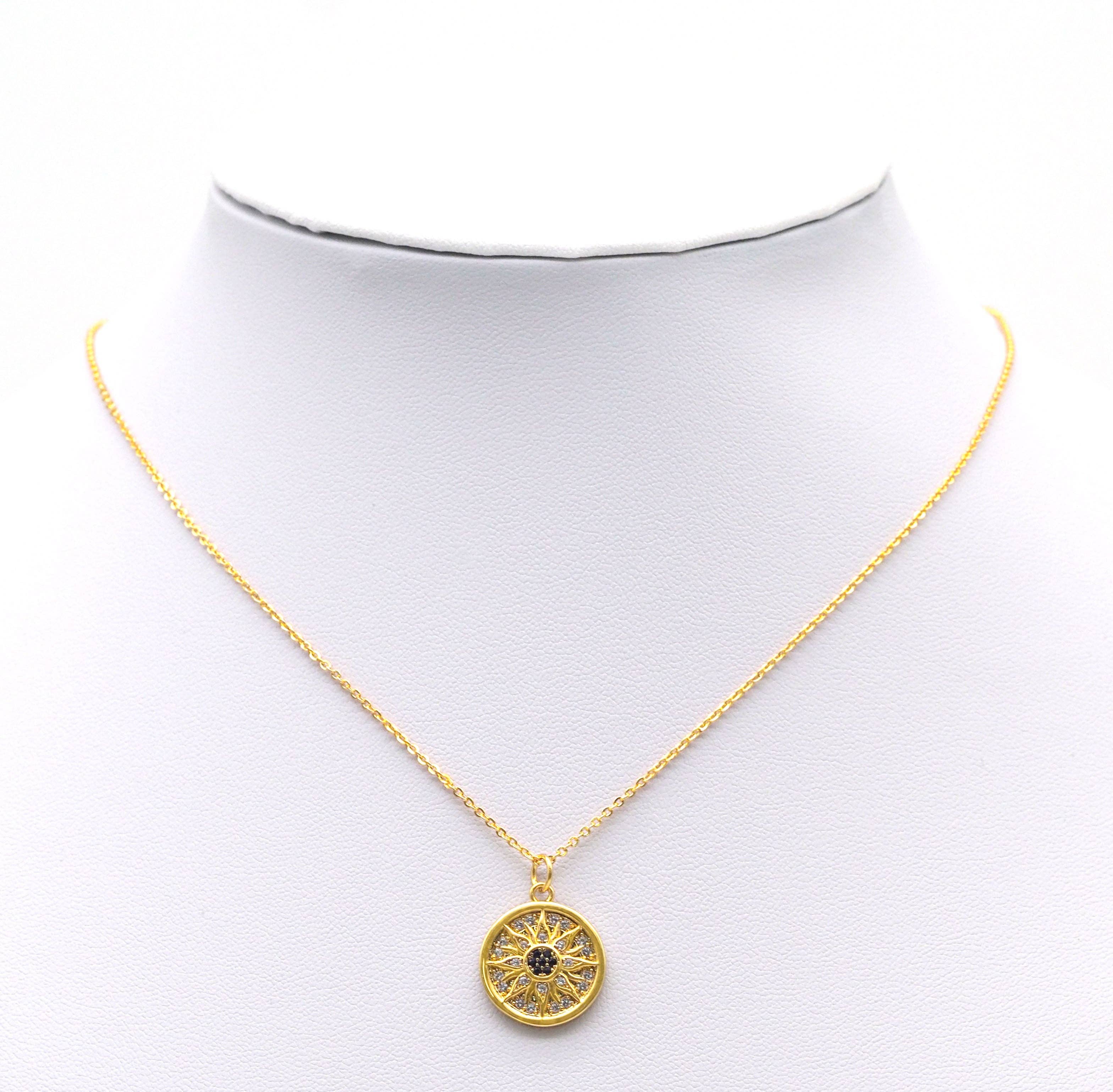 Gold CZ Flower with blue center Coin Charm, Sku#Y743