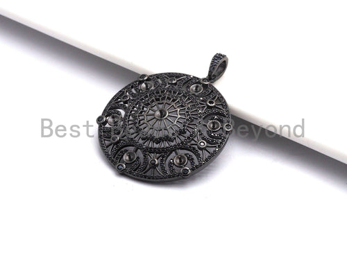 CZ Micro Pave Round Filigree Flower Pendant/Charm, Cubic Zirconia Paved Charm, Necklace Bracelet Focal Pendant, 42x46mm,sku#F632C