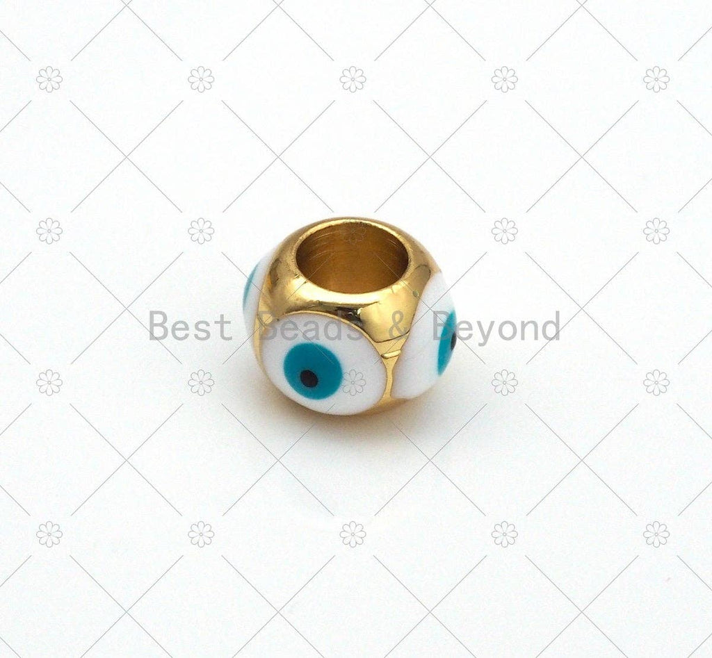 Enamel Turquoise Blue Evil Eye on Round Spacer Beads, 18K Gold Filled Large Hole Spacer Beads,6x8mm,Sku#Y541