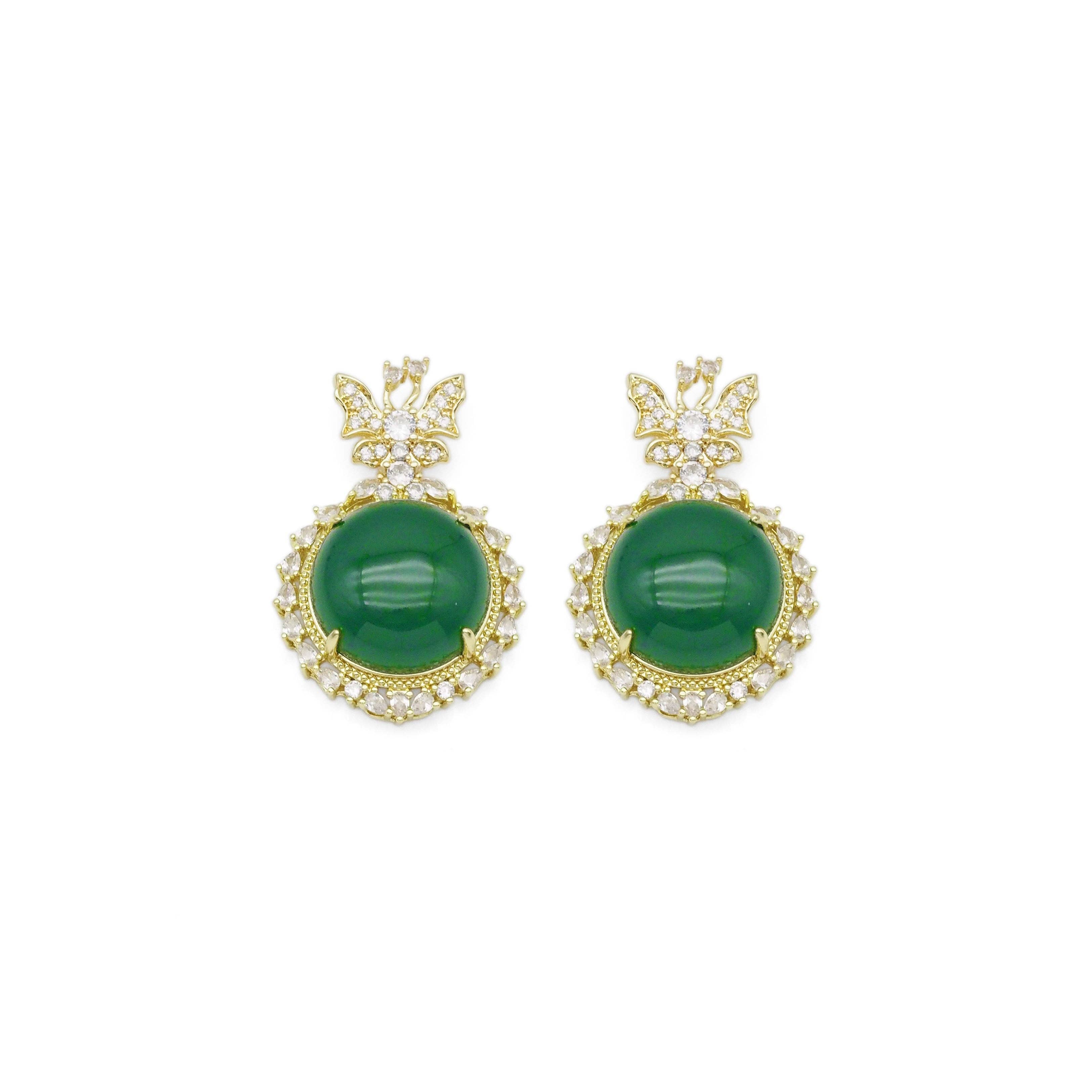 Large Green Jade CZ Butterfly Pendant, Sku#LX345