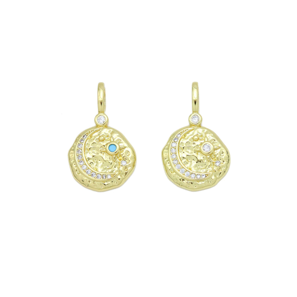 Hammered Cresent Moon Coin Charm Pendant, Sku#LX576