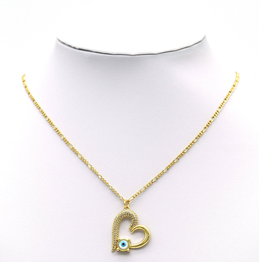 CZ MOP Evil Eye On Heart Charm, Sku#L668