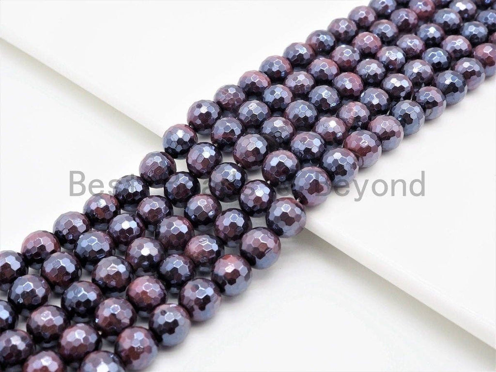 High Quality Mystic Plated Faceted Red Brown Tiger Eye Beads, 6mm/8mm/10mm/12mm/14mm Tiger Eye Gemstone Beads, 15inch Full strand, SKU#U410