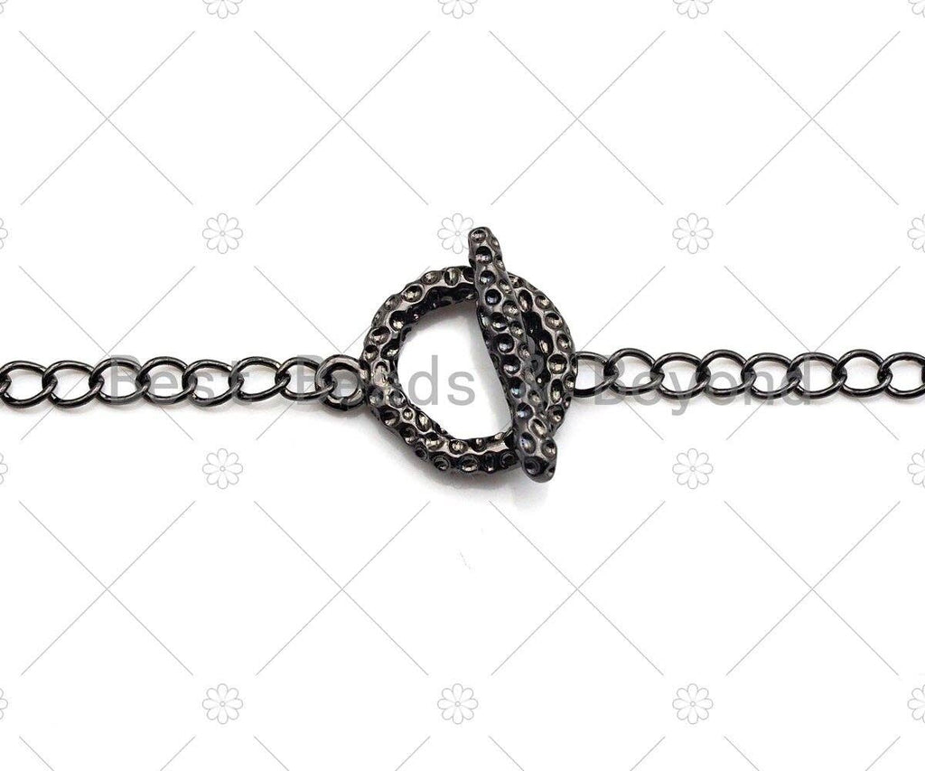 1 Set Textured Fancy Toggle Clasp with extension chain, Gold/Silver/Rose Gold/Gunmetal Toggle Clasp, T-bar closures, 12mm, sku#Y288