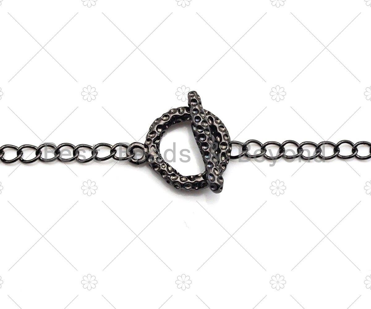 1 Set Textured Fancy Toggle Clasp with extension chain, Gold/Silver/Rose Gold/Gunmetal Toggle Clasp, T-bar closures, 12mm, sku#Y288
