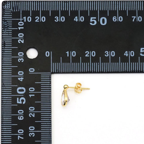 Gold Crystal CZ Teardrop Stud Earrings, Sku#Y783