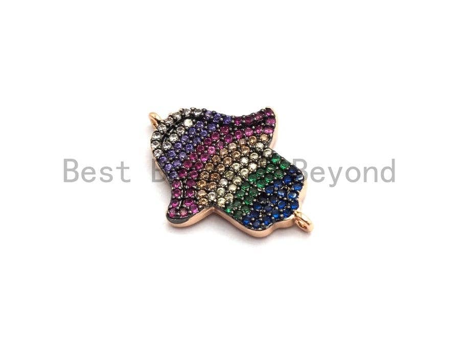 Rainbow CZ Micro Pave Hamsa Hand Connector for Bracelet/Necklace, Hamsa Hand Connector, Spacer Connector, 15x26mm,sku#E440