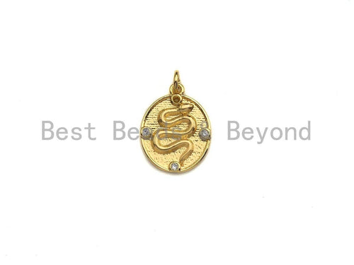 Clear CZ Micro Pave Snake Embossment On Oval Pendant Charm, Cubic Zirconia Charm, 13x17mm,sku#Z854
