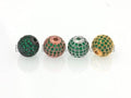 6mm/8mm/10mm/12mm Micro Pave Green CZ Round Ball, Green Pave Gold/Silver/Rose Gold/Black Rhodium Bead Focal, Pave Beads, 1/2pcs sku#G308G