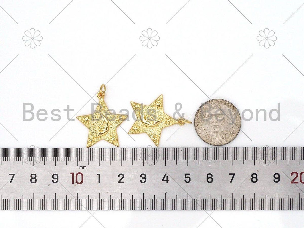 CZ Micro Pave Cresent Moon Star On Five Point Star Shape Pendant,18K Gold Filled Star Charm, Necklace Bracelet Pendant, 25x24mm,Sku#Z1388