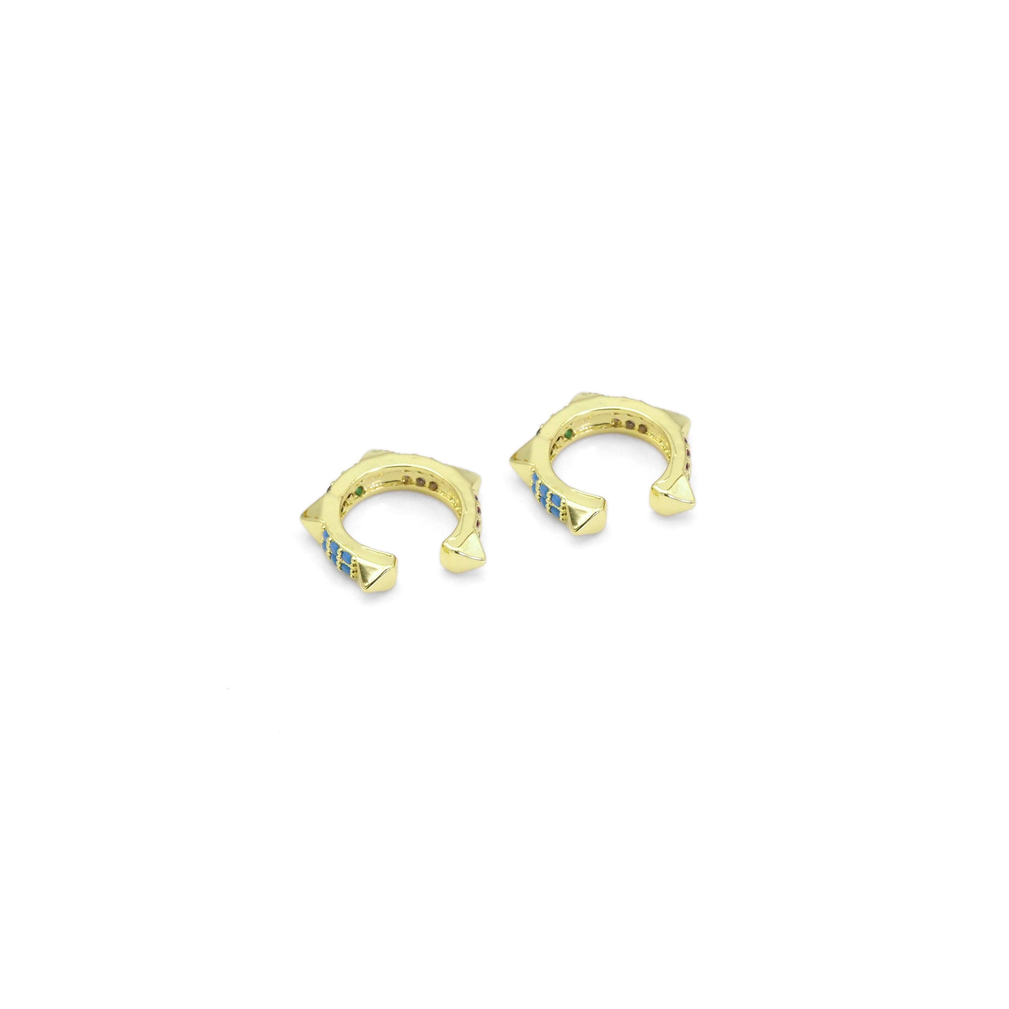 Gold Colorful CZ Stud Ear Cuff Earring, Sku#Y825