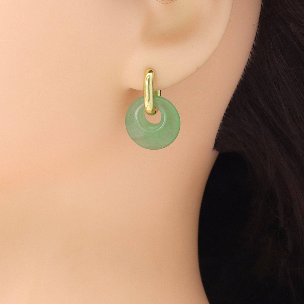 White Quartz Green Jade Donut Shape Gemstone Earrings, Sku#Y1040