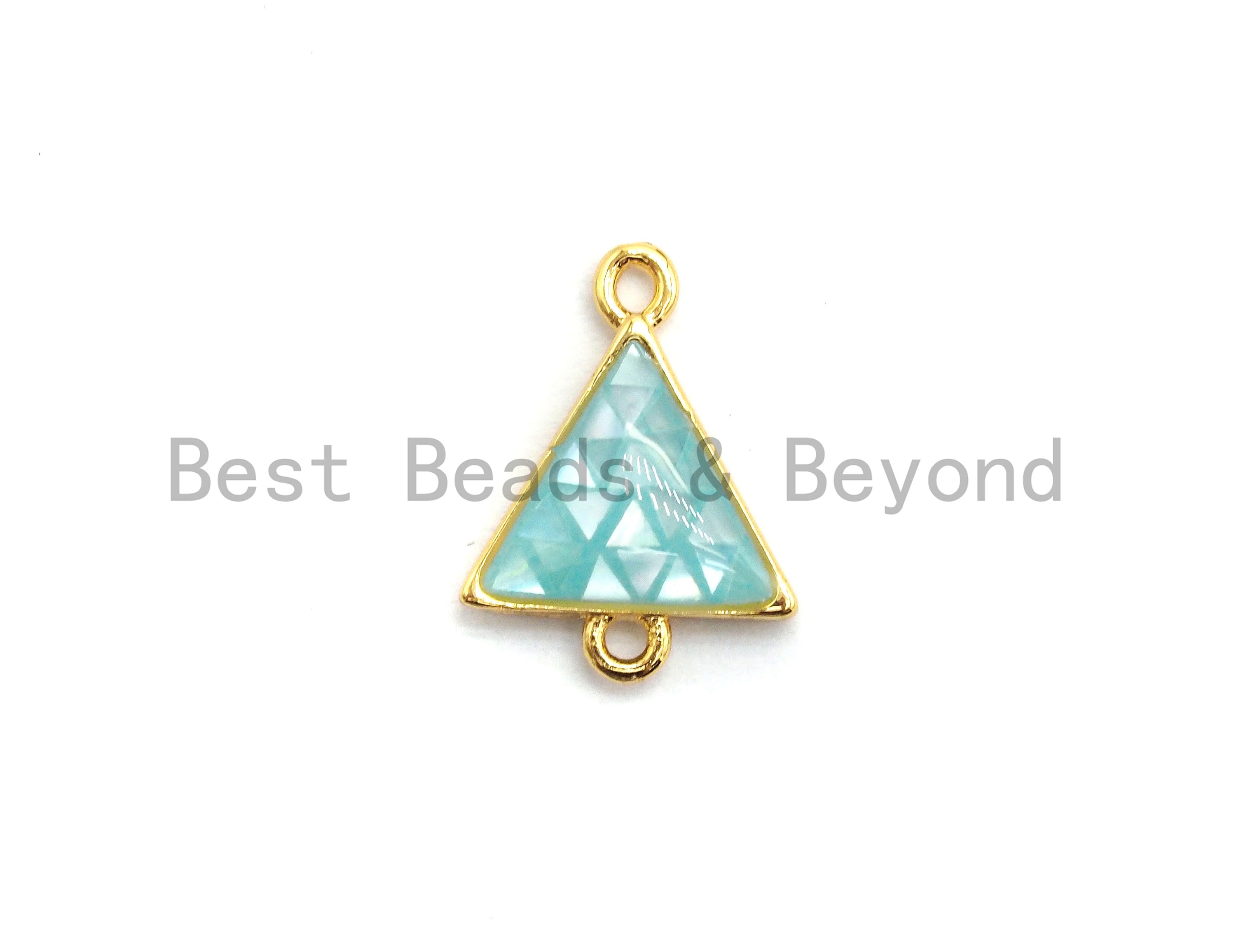 100% Natural Aqua Blue Shell Triangle Connector with Gold/Silver Finish, Blue Shell Connector, Natural Shell Beads, 11x14mm,SKU#Z269