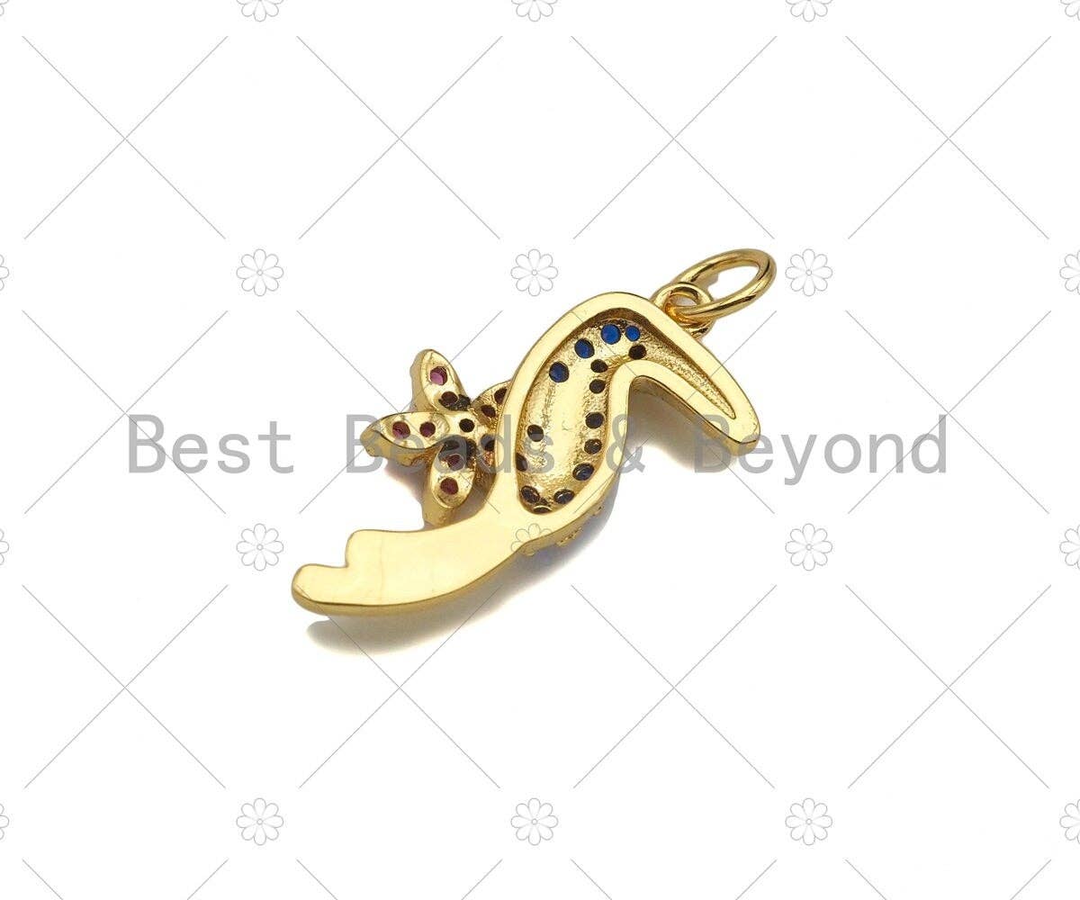Colorful CZ Micro Pave Woodpecker Shape Pendant, 18K Gold Charm, Necklace Bracelet Charm Pendant, 21x10mm,Sku#Y433