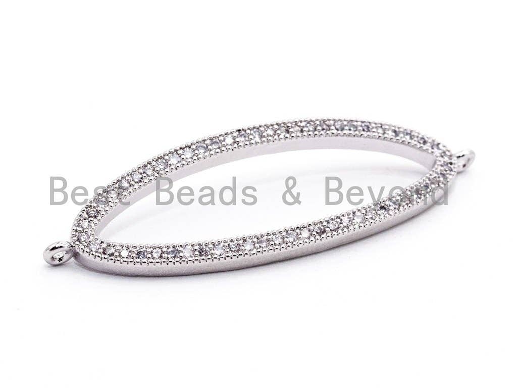 CZ Micro Pave Long Oval Link Connector, Cubic Zirconia Pave Oval Connector Charm, Finding DIY Jewelry, 13x43mm, SKU#E355C