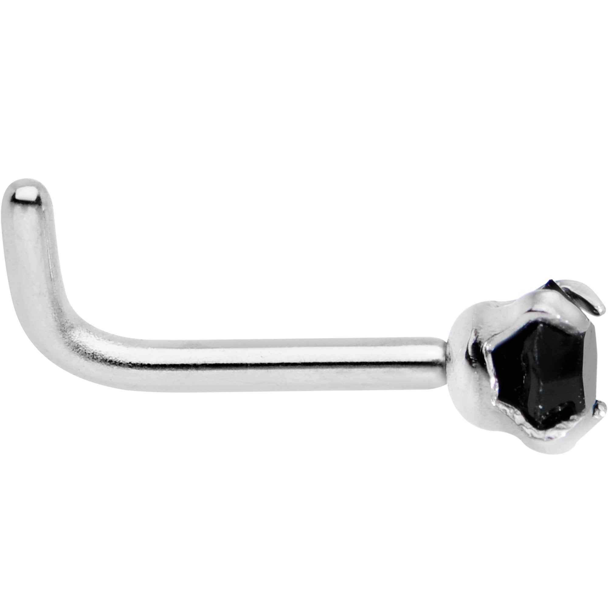 18G 1/4 Black 3mm CZ Gem Steel L-Shape Nose Ring