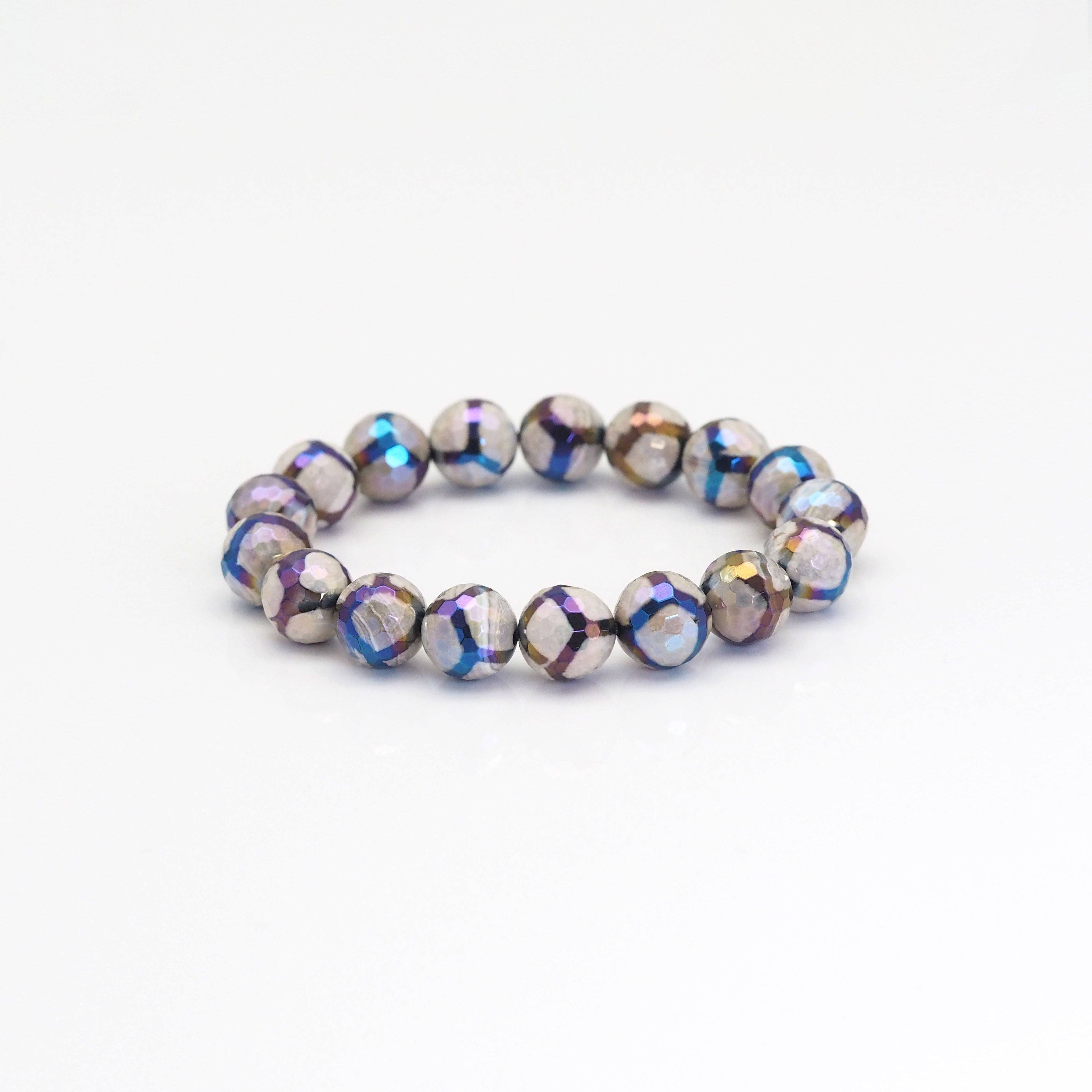 AB Mystic Football Agate Stretchy Bracelet, Sku#EF423