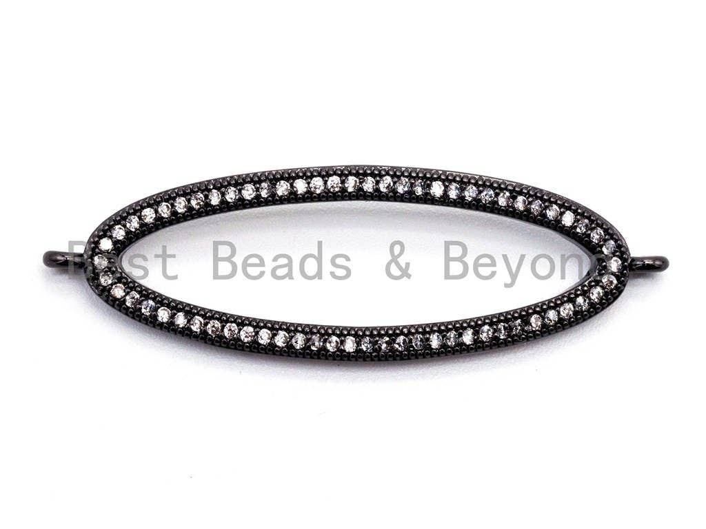 CZ Micro Pave Long Oval Link Connector, Cubic Zirconia Pave Oval Connector Charm, Finding DIY Jewelry, 13x43mm, SKU#E355C