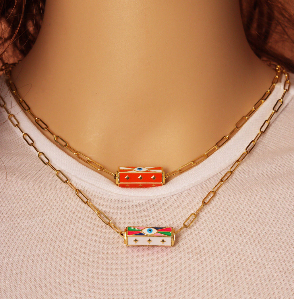 Protection Eye Paperclip Chain Necklace, sku#EF197
