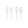 Gold Silver CZ Link Bowknot Long Dangle Stud Earrings, Sku#LX375
